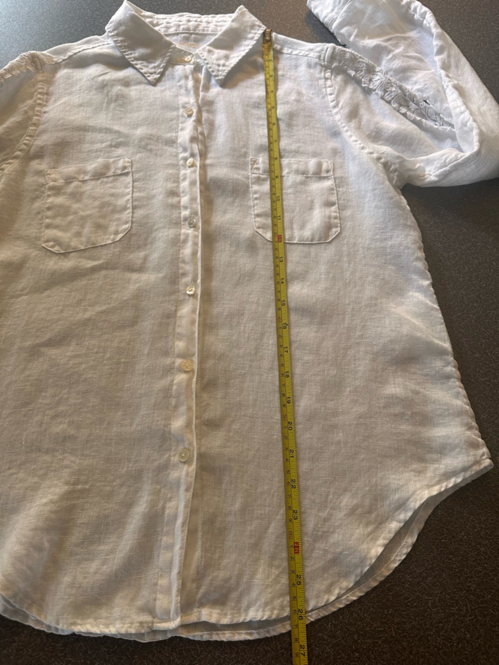Lilly Pulitzer White 100% Linen Sea View Button Down Shirt Crochet Lace Sleeve - Picture 9 of 9